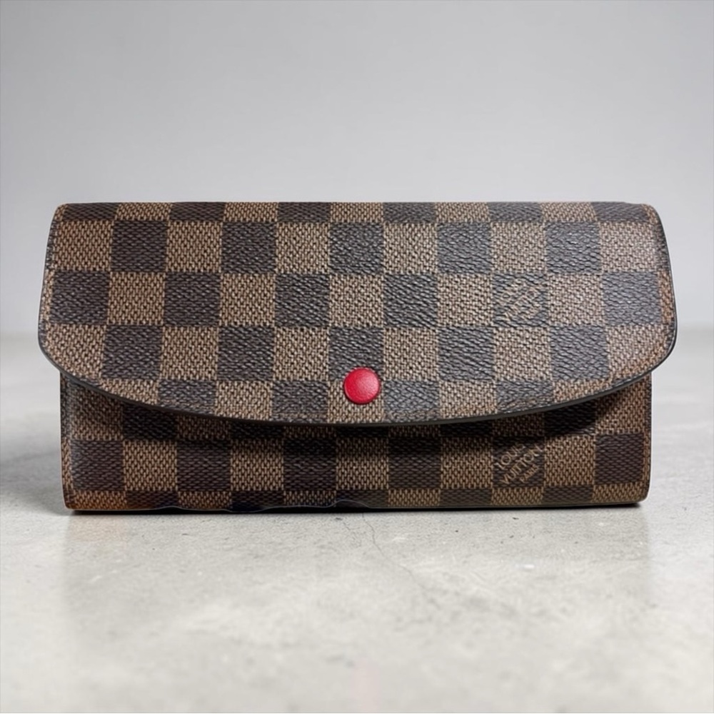 Louis Vuitton Emilie Wallet in Damier Ebene with Red Snap. Full Inclusion. - Picture 2 of 9